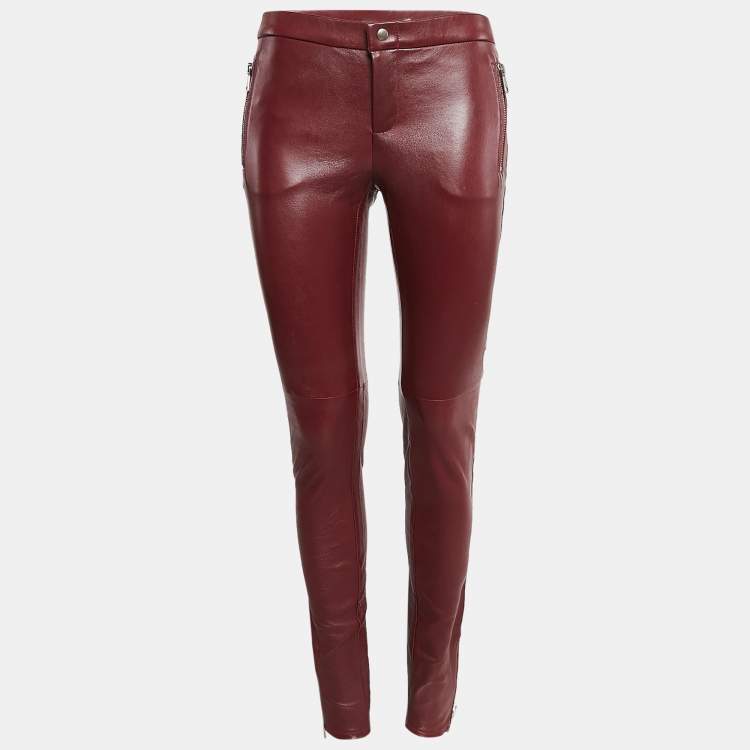 Pre Owned Gucci Burgundy Leather Skinny Pants S