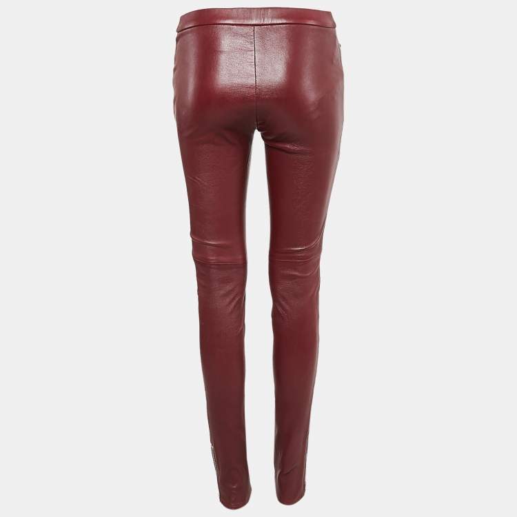 Pre Owned Gucci Burgundy Leather Skinny Pants S