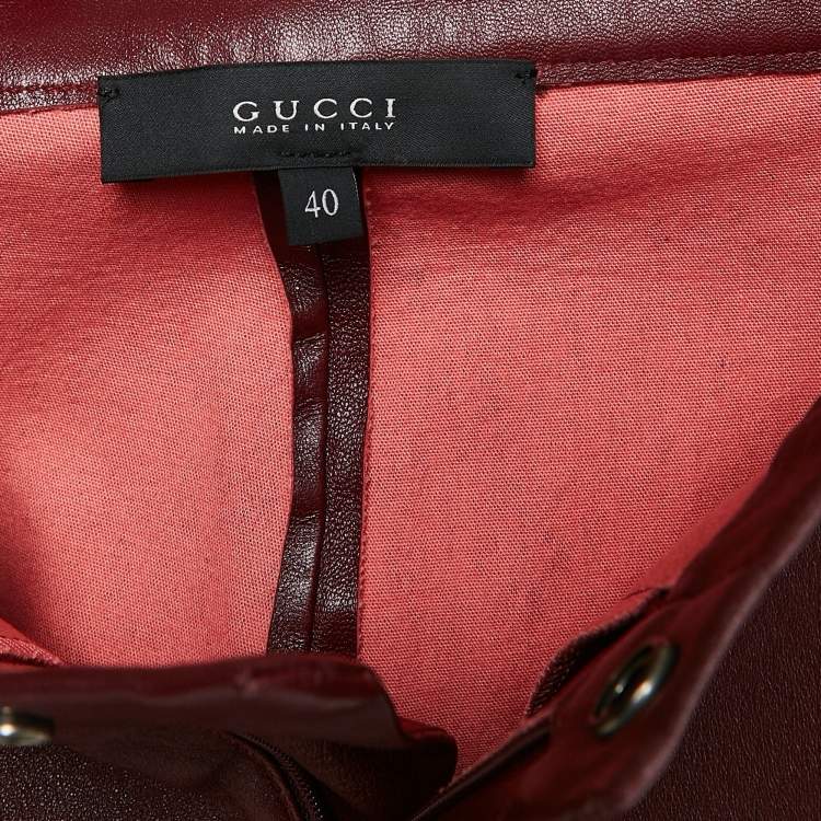 Pre Owned Gucci Burgundy Leather Skinny Pants S