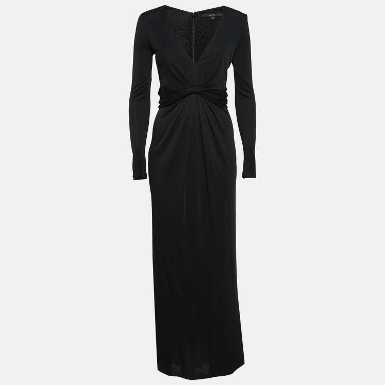Pre Owned Gucci Black Jersey Gathered V-Neck Maxi Dress S