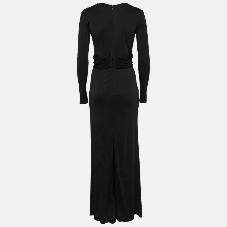 Pre Owned Gucci Black Jersey Gathered V-Neck Maxi Dress S