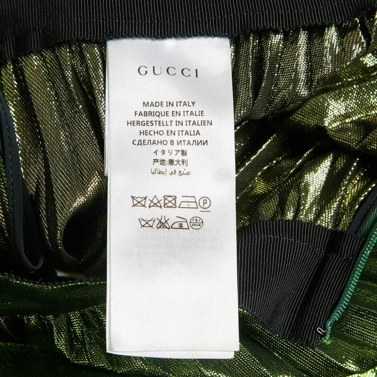Pre Owned Gucci Metallic Green Lamé Silk Plisse Midi Skirt M