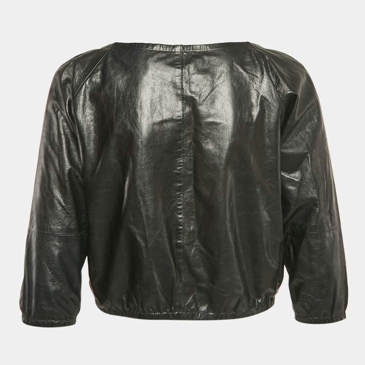Pre Owned Gucci Black Genuine Leather Zip-Up Jacket S