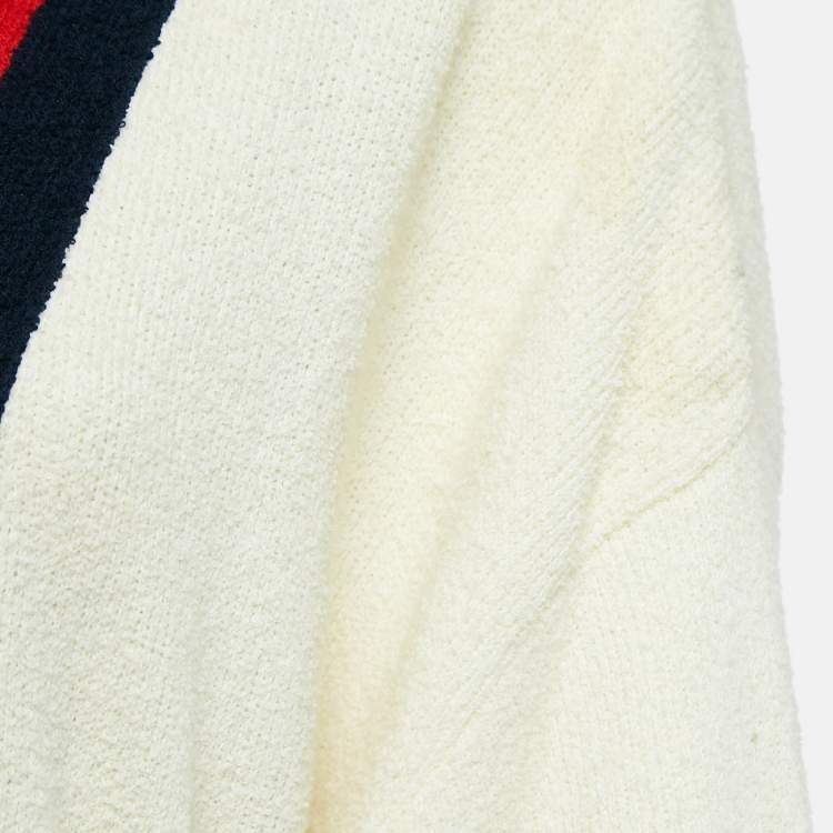 Pre Owned Gucci Cream Web Blind For Love Cotton Terry Tiger Embellished Cardigan M