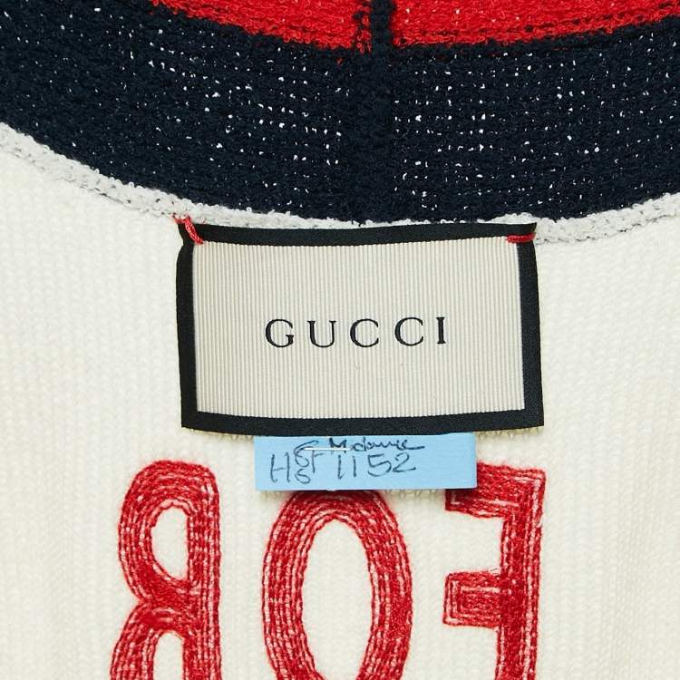 Pre Owned Gucci Cream Web Blind For Love Cotton Terry Tiger Embellished Cardigan M