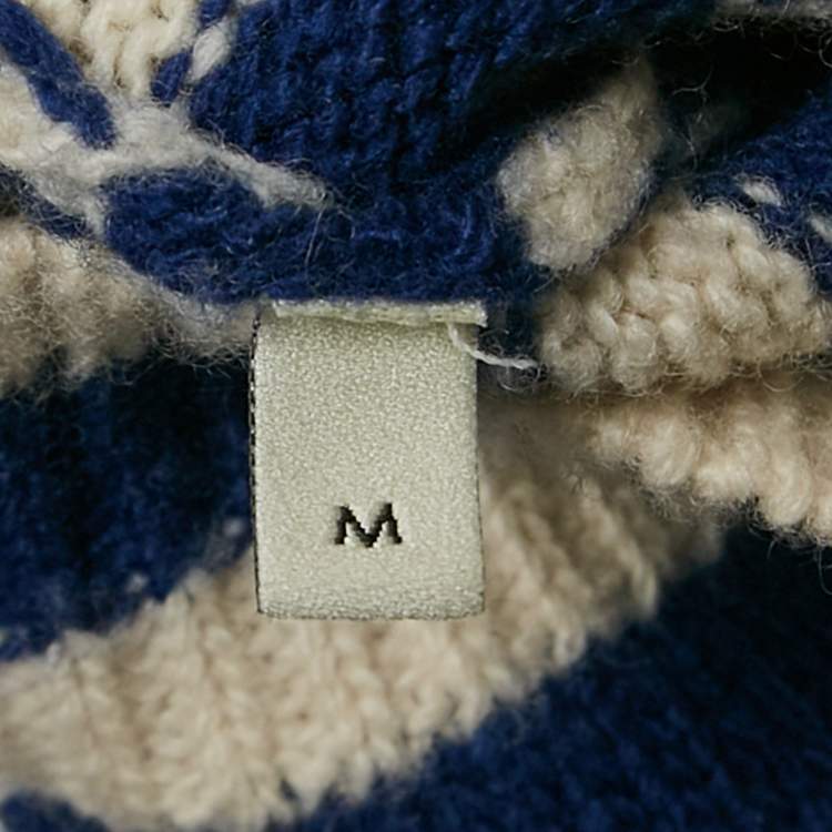 Pre Owned Gucci Blue/White Stripe Tiger Intarsia Wool Knit Jumper M