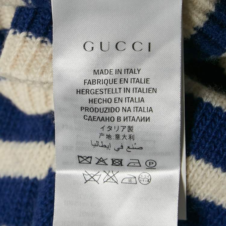 Pre Owned Gucci Blue/White Stripe Tiger Intarsia Wool Knit Jumper M
