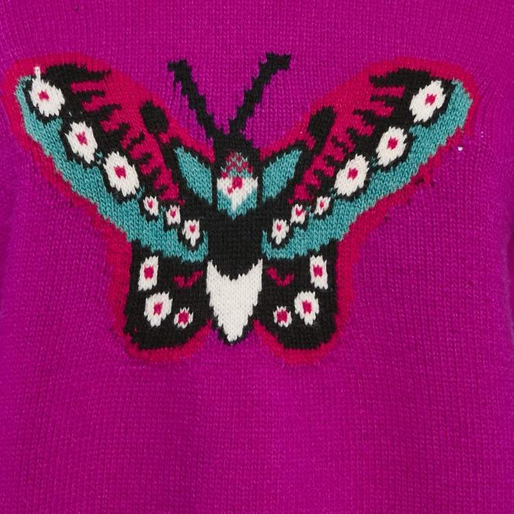 Pre Owned Gucci Purple Floral-Butterfly Intarsia Wool Sweater M