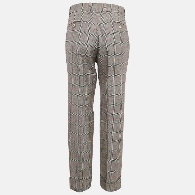 Pre Owned Gucci Grey Plaid Wool Trousers M