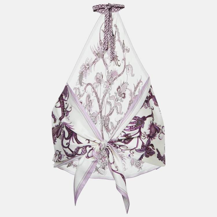Pre Owned Gucci Printed Silk Tie-Up Detail Halter Top One Size 