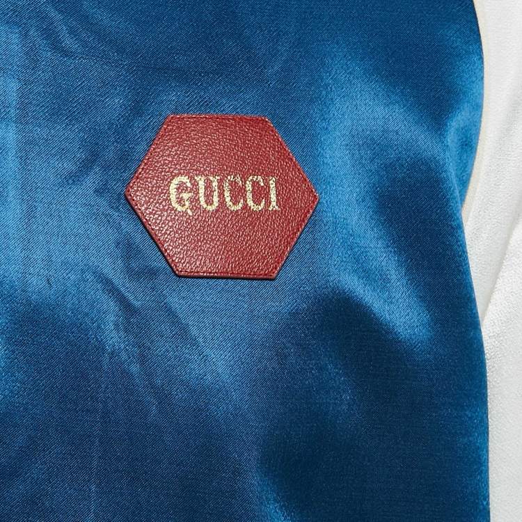 Pre Owned Gucci Blue Music is Mine Satin Varsity Jacket M
