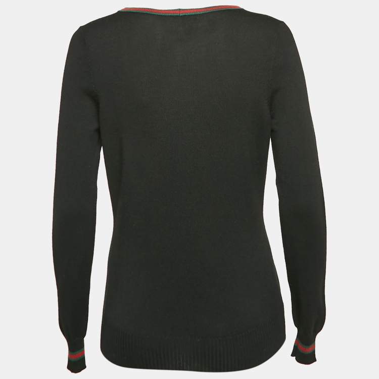 Pre Owned Gucci Black Equestrian Patch Knit Cardigan XS