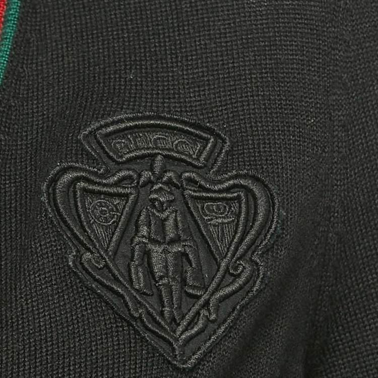 Pre Owned Gucci Black Equestrian Patch Knit Cardigan XS