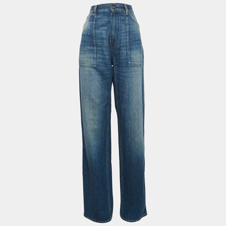 デニム・ジーパン GUCCI STRAIGHT CUT DENIM JEANS Gucci Blue Washed Denim Straight Leg Jeans S Waist 26