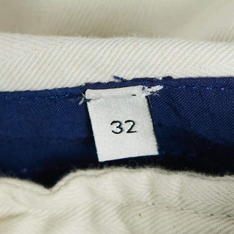 Pre Owned Gucci Blue Embroidered Linen Blend Satin Trackpants L