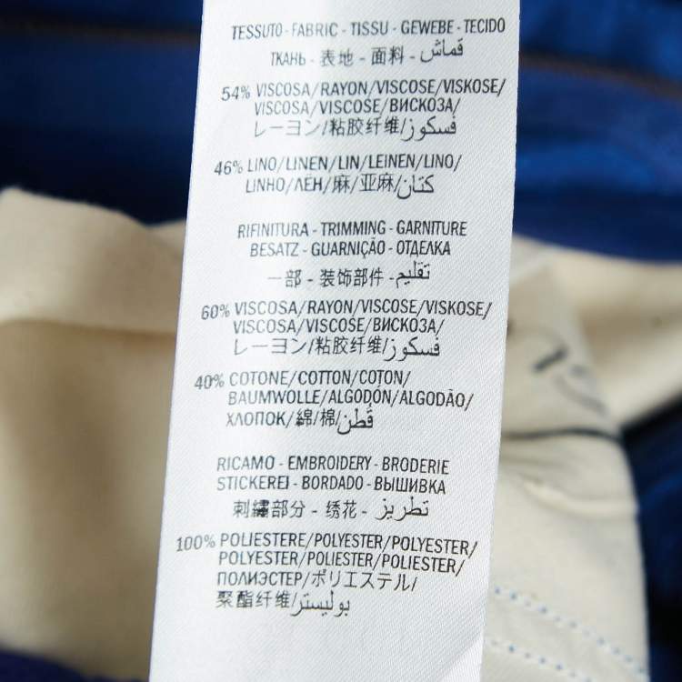 Pre Owned Gucci Blue Embroidered Linen Blend Satin Trackpants L