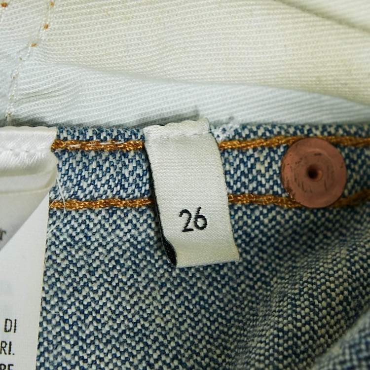 Pre Owned Gucci Blue Washed Denim Logo Patch Flared Jeans S Waist 26"