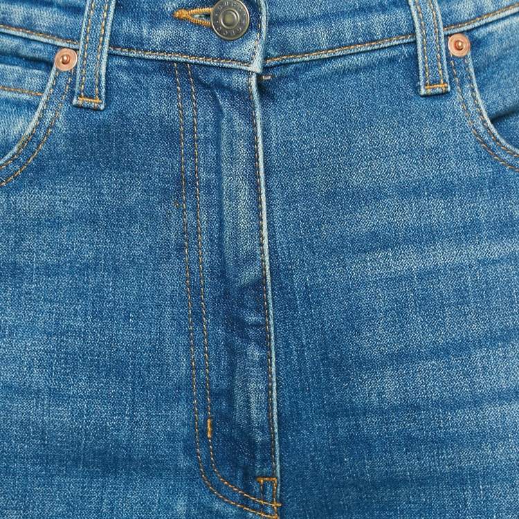 Pre Owned Gucci Blue Washed Denim Logo Patch Flared Jeans S Waist 26"