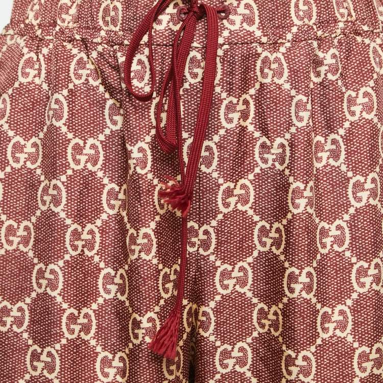 Pre Owned Gucci Burgundy GG Supreme Print Silk Joggers L