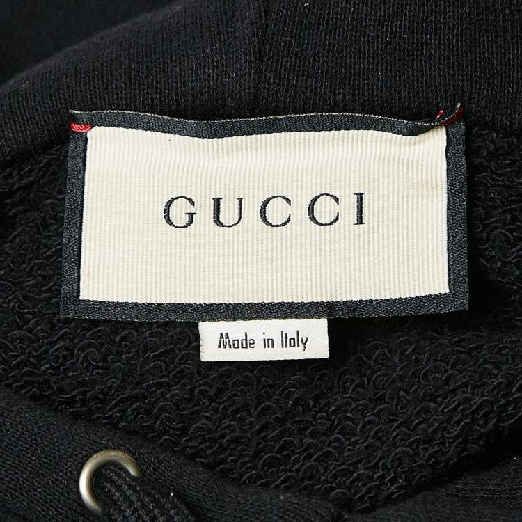 Pre Owned Gucci Black Vintage Print Cotton Knit Distressed Hoodie XXL
