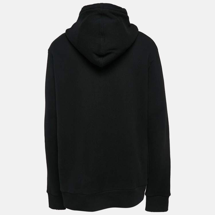 Pre Owned Gucci Black Vintage Print Cotton Knit Distressed Hoodie XXL
