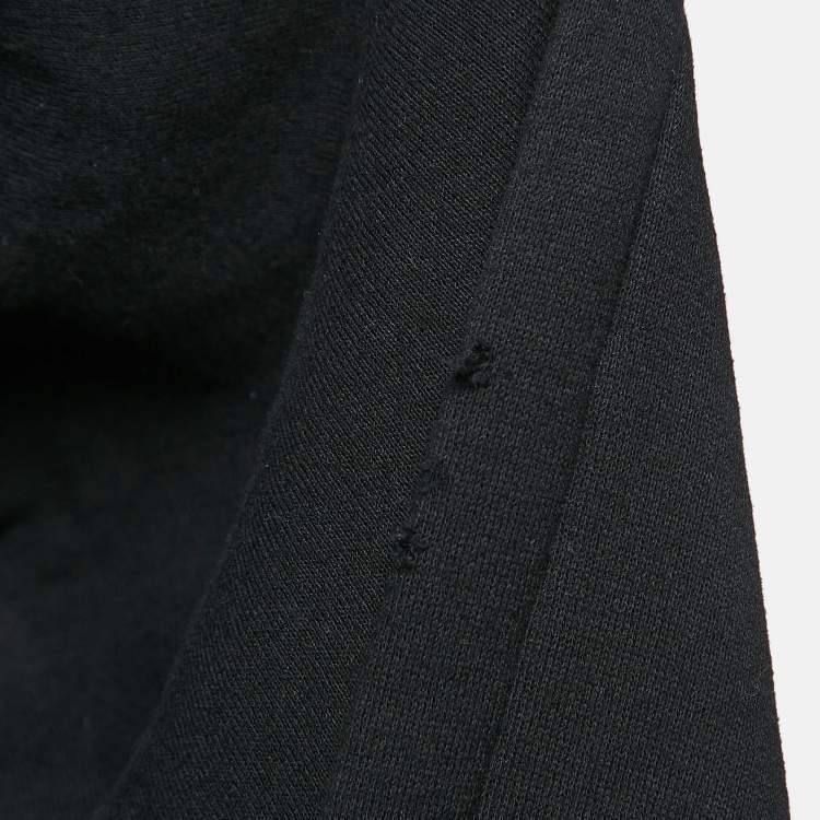 Pre Owned Gucci Black Vintage Print Cotton Knit Distressed Hoodie XXL