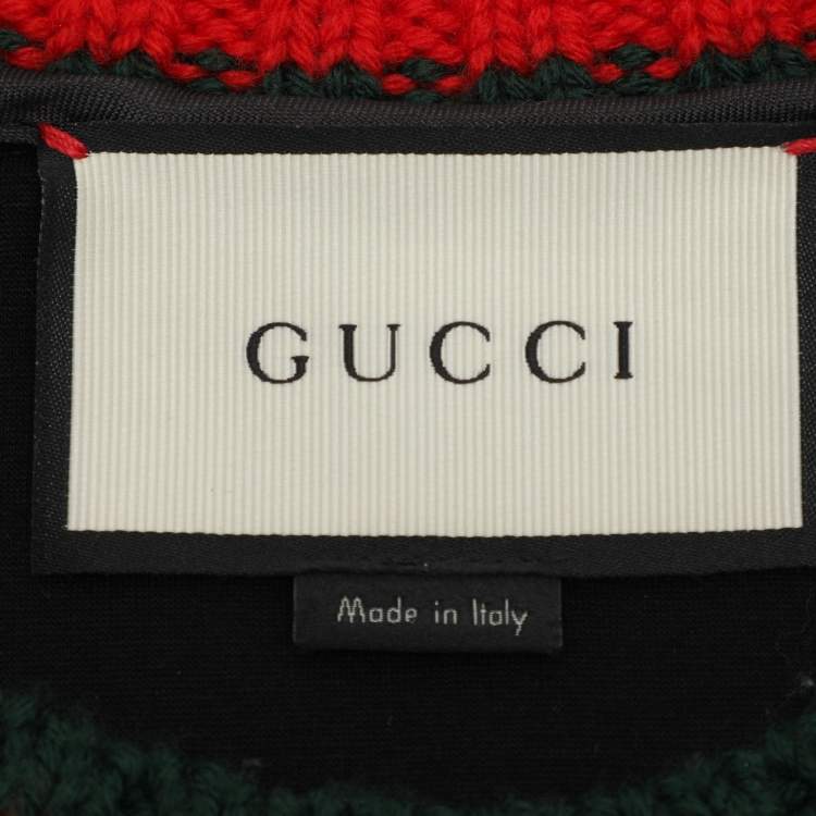 Pre Owned Gucci Navy Blue Knit Crystal Embroidered Dragonfly Patch Sweater M