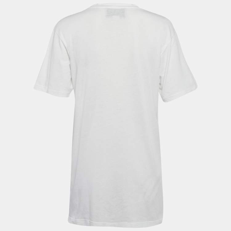 مملوكة مسبقًا Gucci White Floral Embroidery Cotton Distressed T-Shirt XXS