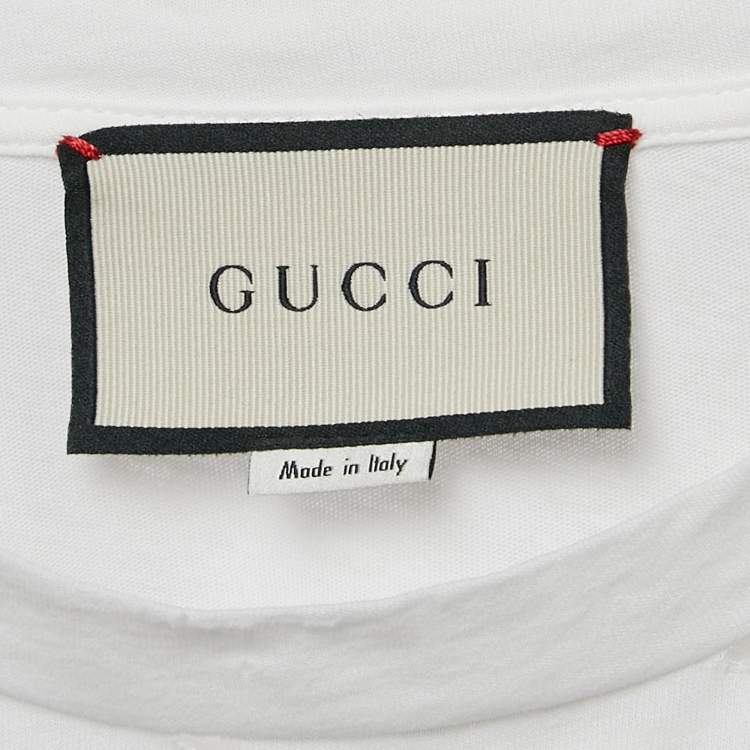 مملوكة مسبقًا Gucci White Floral Embroidery Cotton Distressed T-Shirt XXS