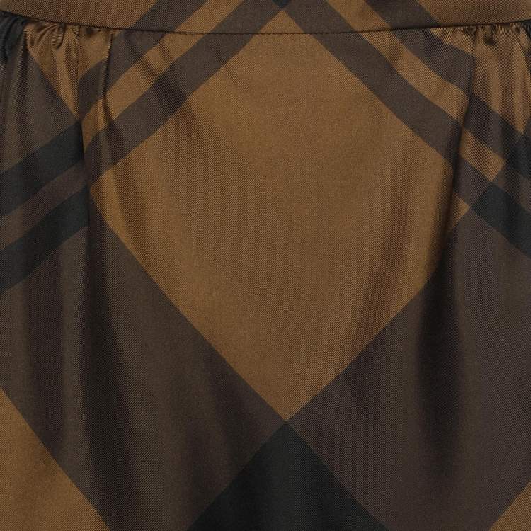 Pre Owned Gucci Brown Checkered Silk Midi Skirts M