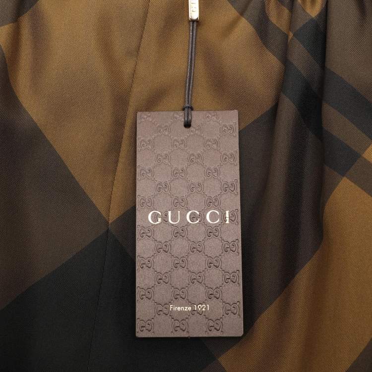 Pre Owned Gucci Brown Checkered Silk Midi Skirts M