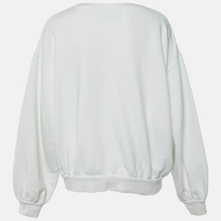 Pre Owned Gucci White Tennis Embroidered Cotton Knit Sweatshirt M