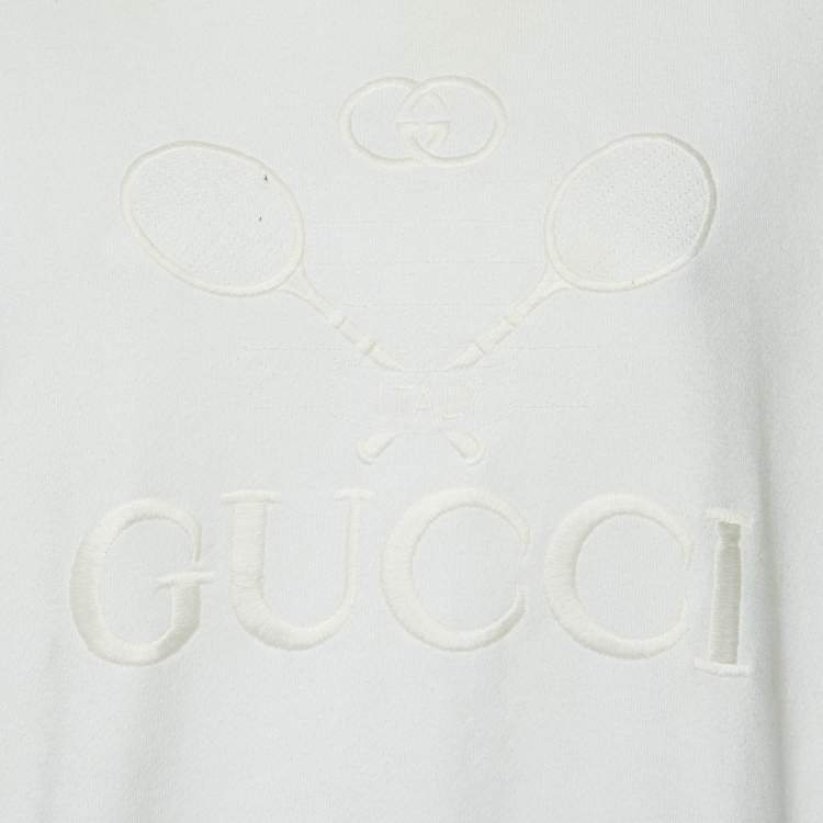 Pre Owned Gucci White Tennis Embroidered Cotton Knit Sweatshirt M