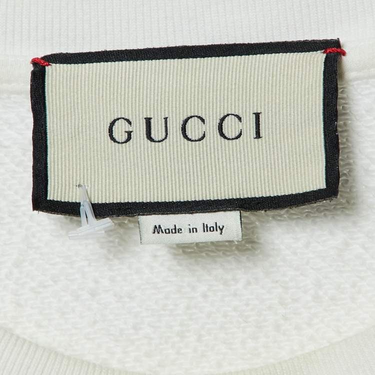 Pre Owned Gucci White Tennis Embroidered Cotton Knit Sweatshirt M