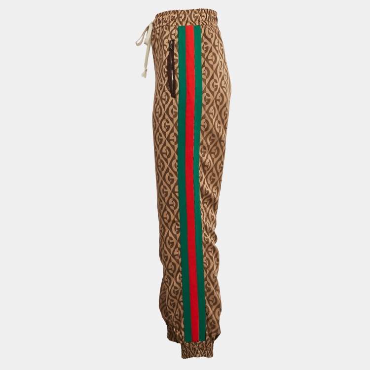 Pre Owned Gucci Brown Logo Jacquard Crepe Trackpants S