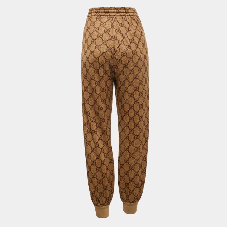 Pre Owned Gucci Brown GG Supreme Print Jersey Track Pants S