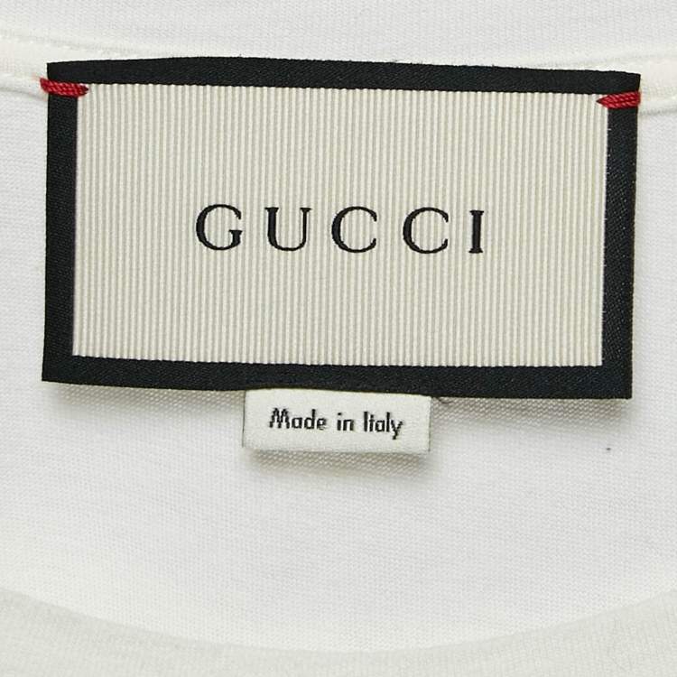 Pre Owned Gucci White Blind For Love Sequin Jersey Oversized T-Shirt M