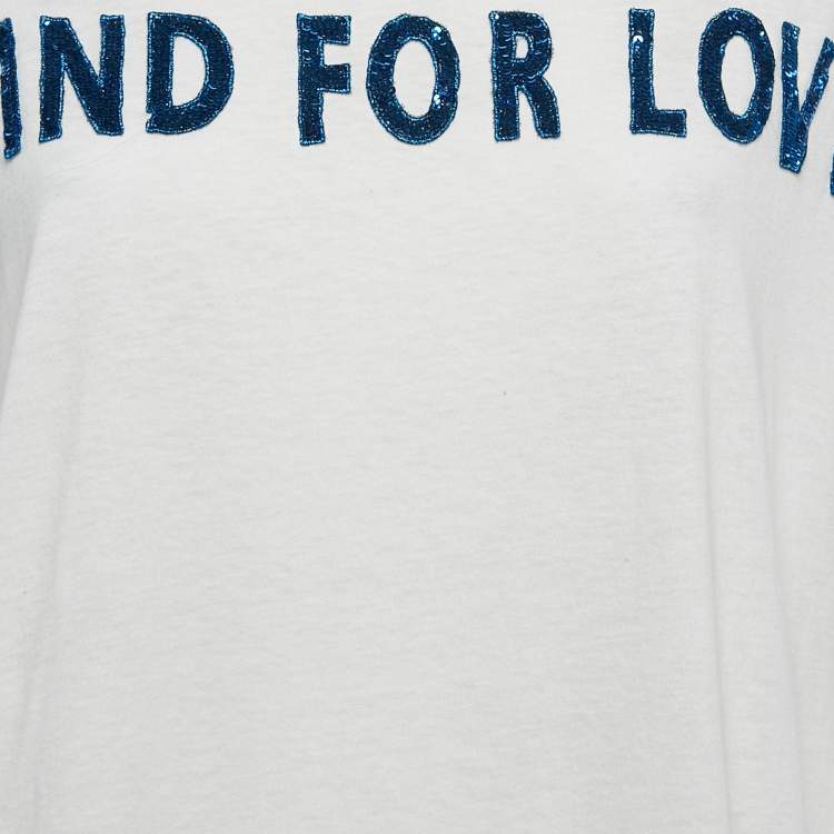 Pre Owned Gucci White Blind For Love Sequin Jersey Oversized T-Shirt M