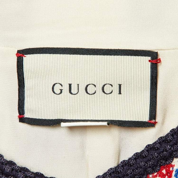 Pre Owned Gucci Cream GG Supreme Jacquard Tweed Coat L