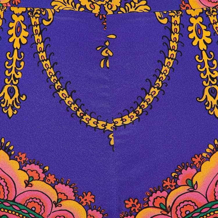 Pre Owned Gucci Purple Printed Silk Wide Leg Trousers M
