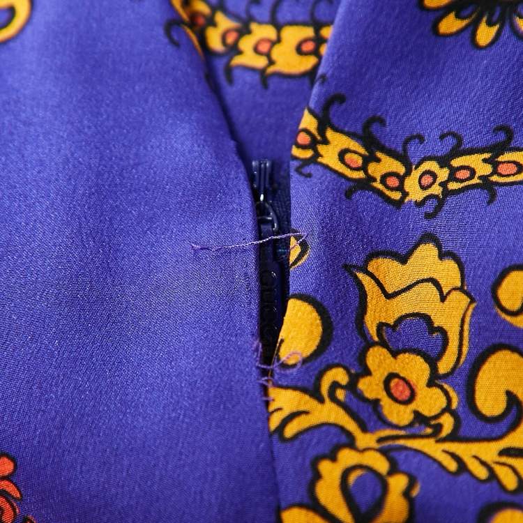 Pre Owned Gucci Purple Printed Silk Wide Leg Trousers M