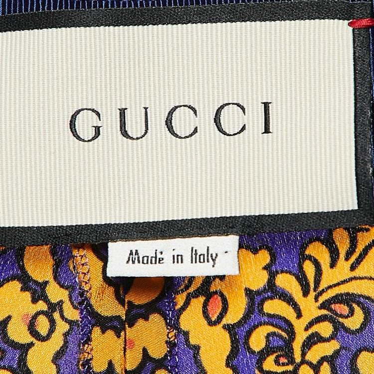 Pre Owned Gucci Purple Printed Silk Wide Leg Trousers M