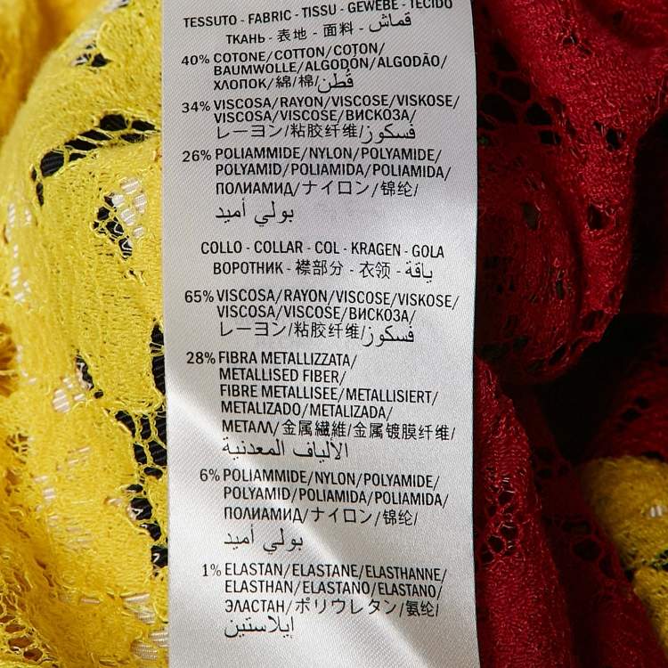 Pre Owned Gucci Yellow/Red Modern Future Sequin and Lace Crew Neck T-Shirt M