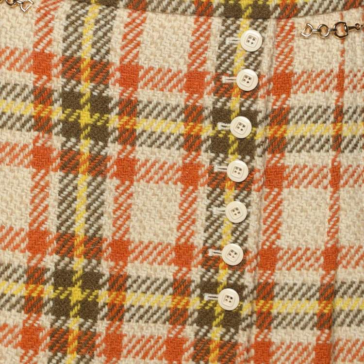 مملوكة مسبقًا Gucci Multicolor Checkered Wool Blend Horsebit Mini Skirt M