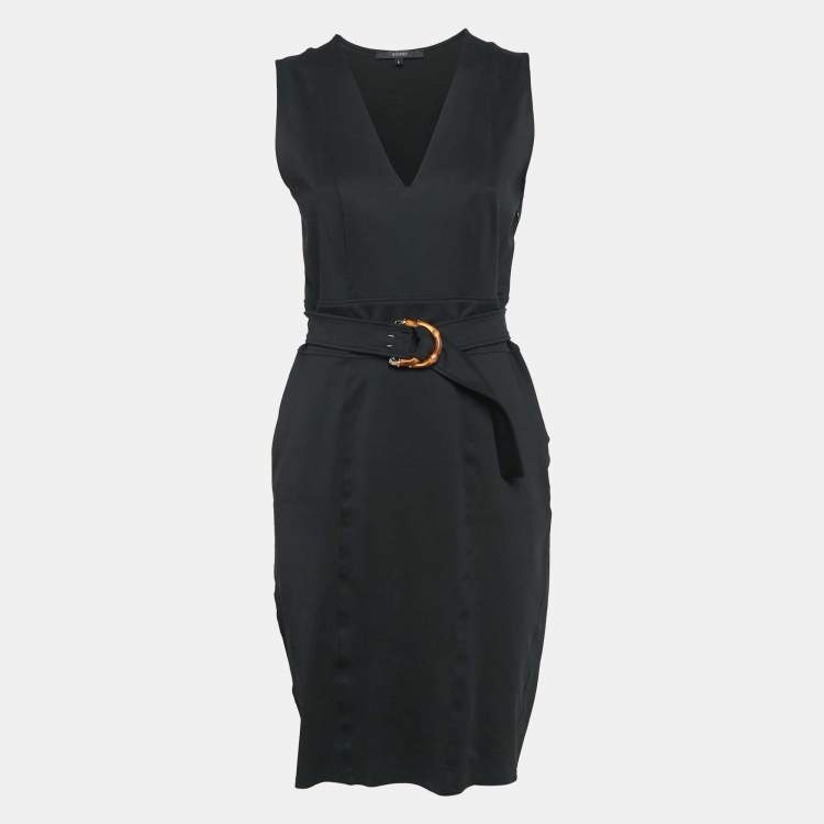 Pre Owned Gucci Black Jersey Belted Sleeveless Mini Dress L