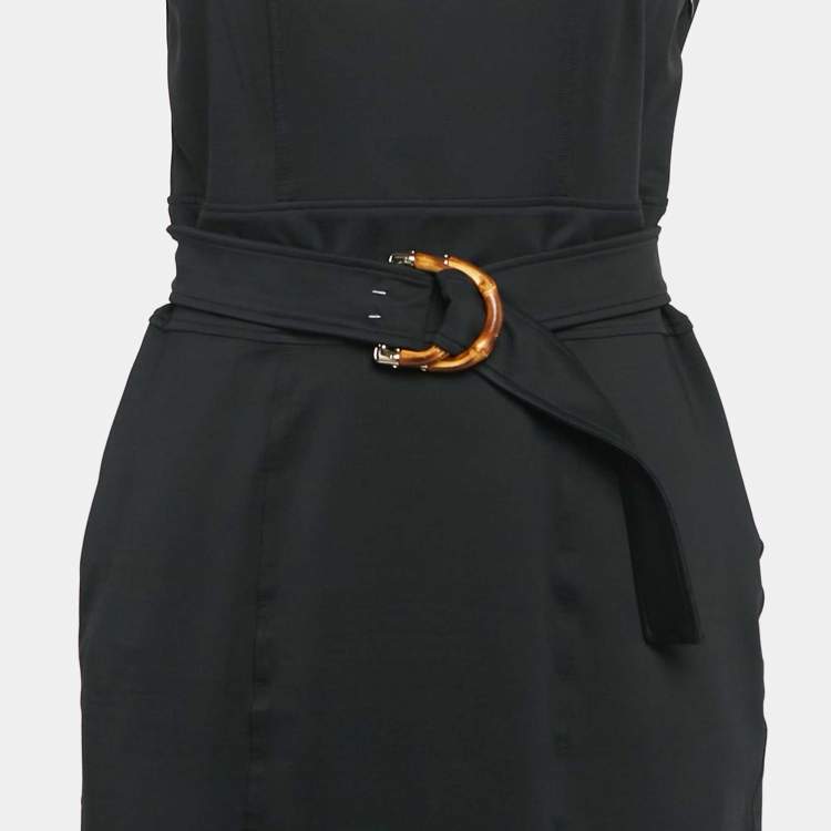 Pre Owned Gucci Black Jersey Belted Sleeveless Mini Dress L