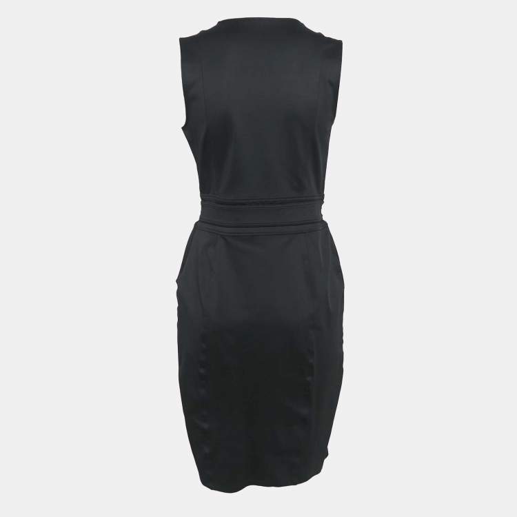 Pre Owned Gucci Black Jersey Belted Sleeveless Mini Dress L
