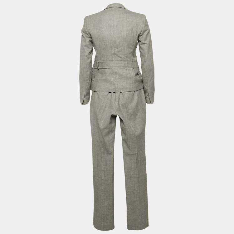 Pre Owned Gucci Grey Patterned Wool Single Breasted Suit Set S