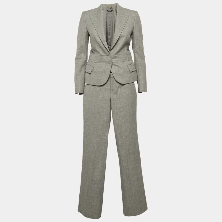 Pre Owned Gucci Grey Patterned Wool Single Breasted Suit Set S