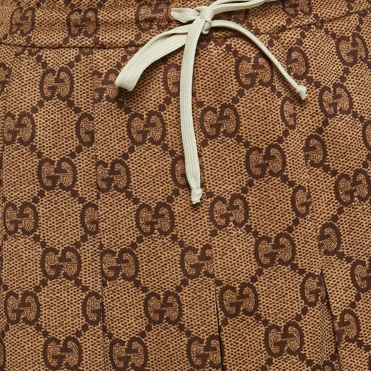 مملوكة مسبقًا Gucci Brown GG Supreme Print Jersey Pleated Maxi Skirt M